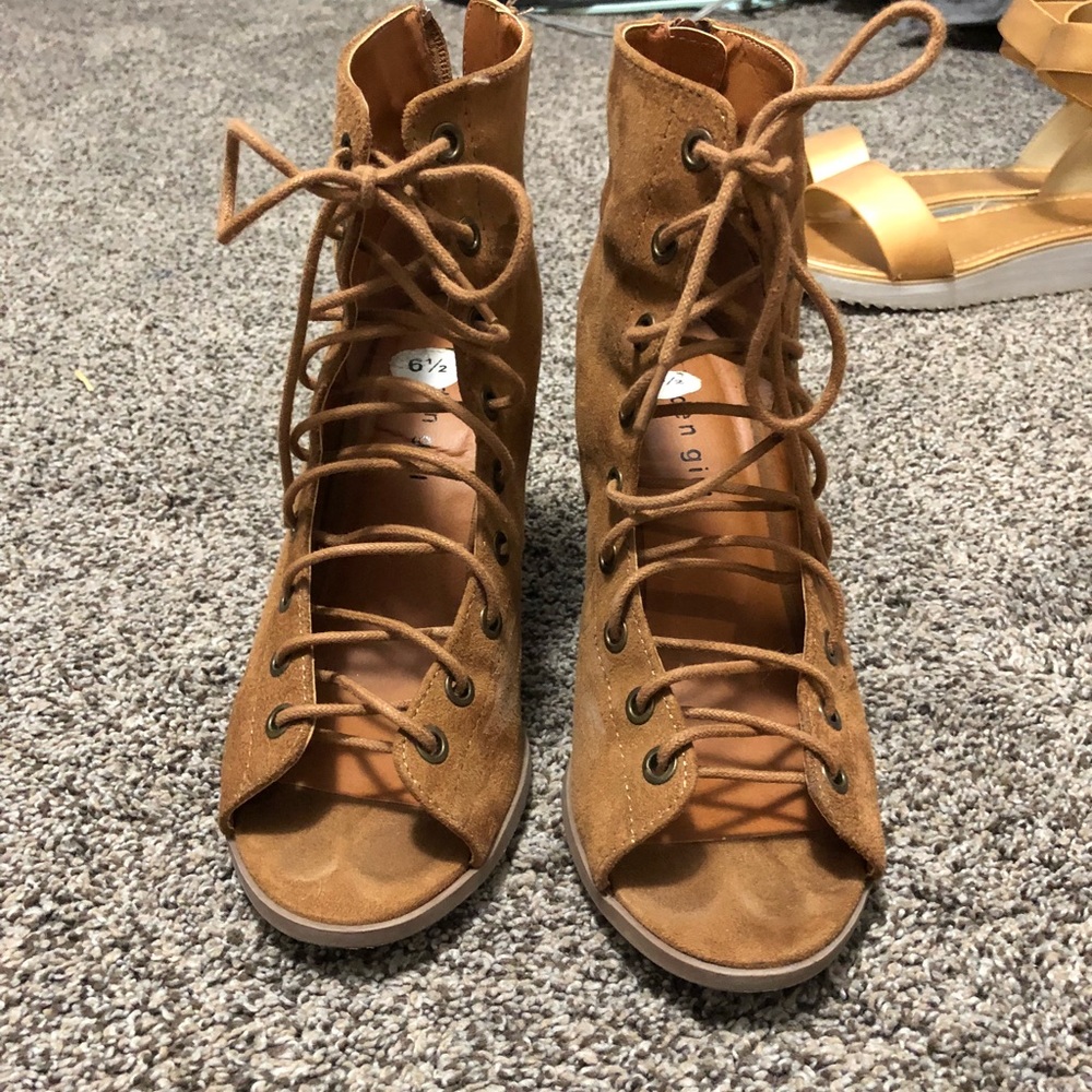 Lace up brown heels